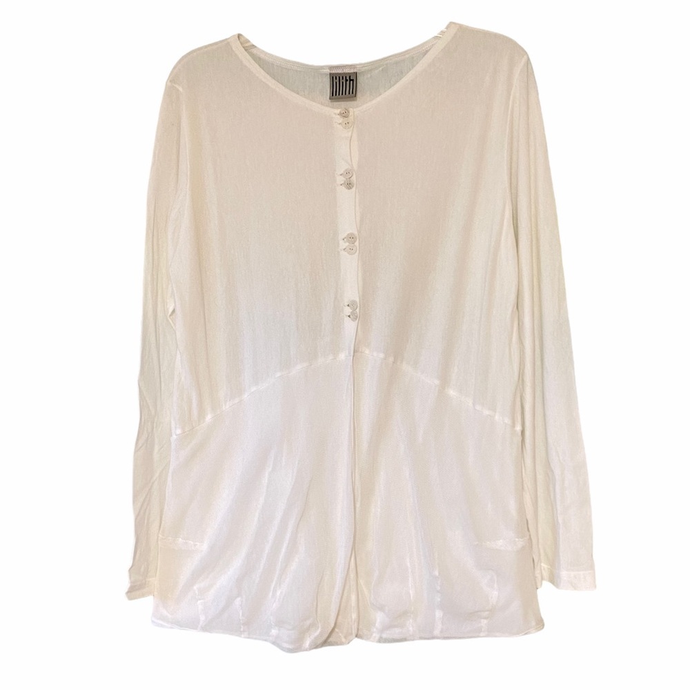 Lilith Lagenlook Double Button Down Open Blouse White Sz XL